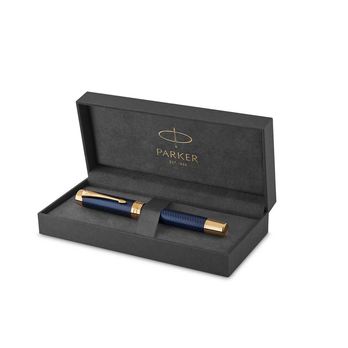 Parker Duofold Prestige Blue Chevron Centennial Fountain Pen 18 KT Gold Fine Nib 1931369