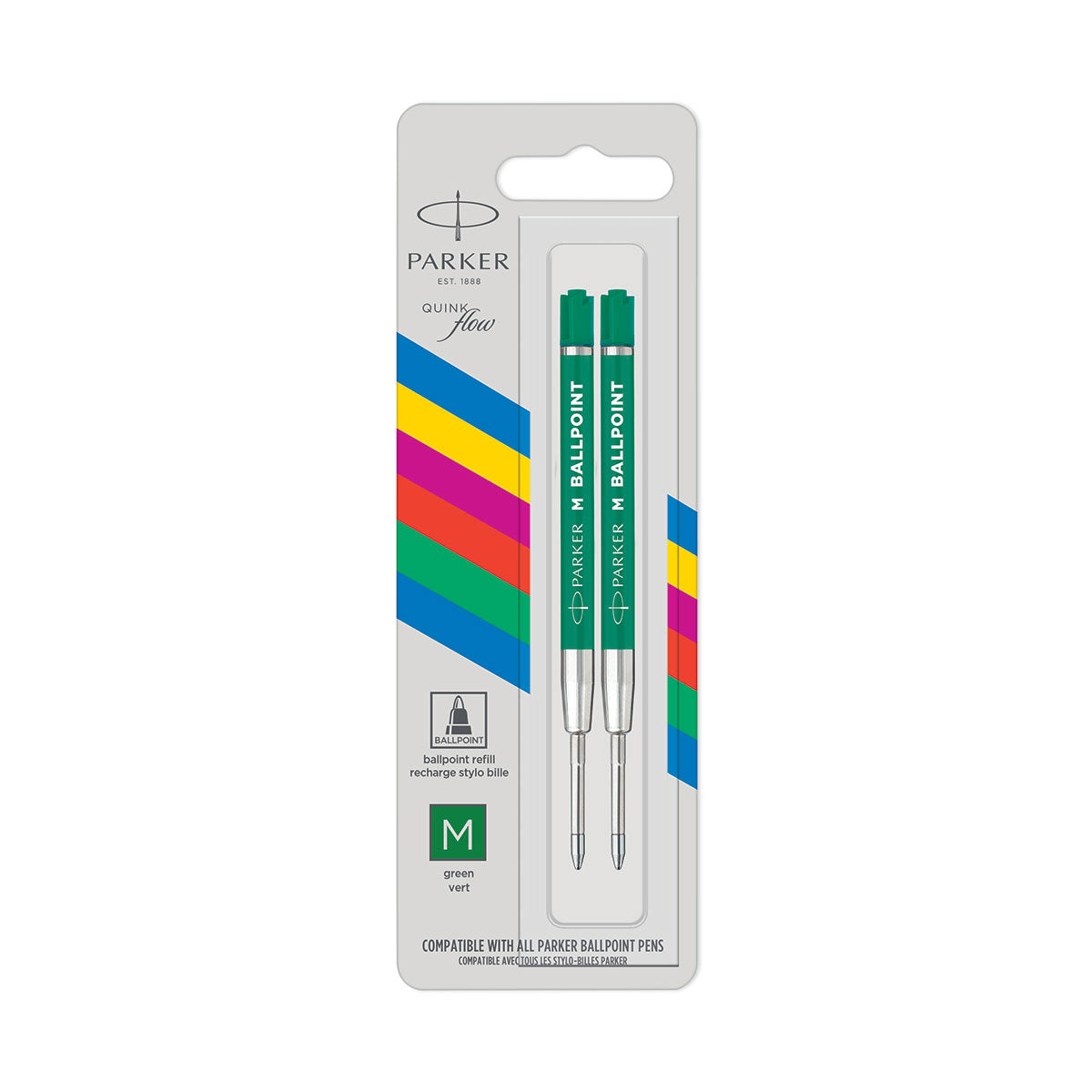 Parker Green Ink Ballpoint Refills Pack of 2  Parker Gel Refills