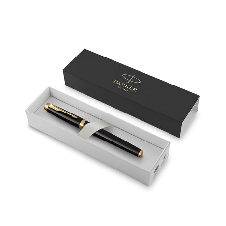 Parker IM Black Lacquer Gold Trim Fountain Pen Medium 1931652  Parker Fountain Pens