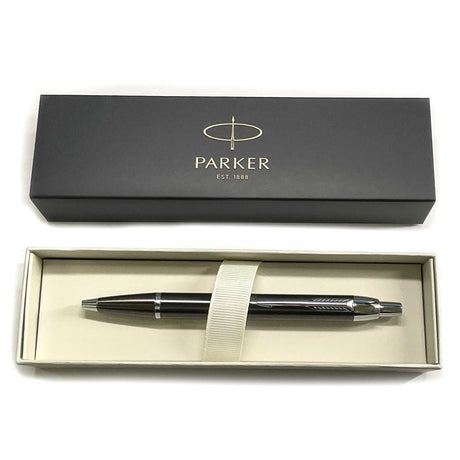 Parker IM Ballpoint Pen Gunmetal Chrome Trim, Blue Ink, Gift Boxed