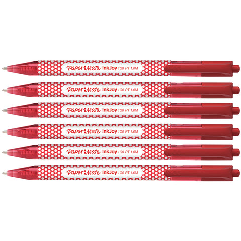 Papermate Inkjoy 100 Red Polka Dot Ballpoint Red Ink Retractable Pack of 6  Paper Mate Ballpoint Pen