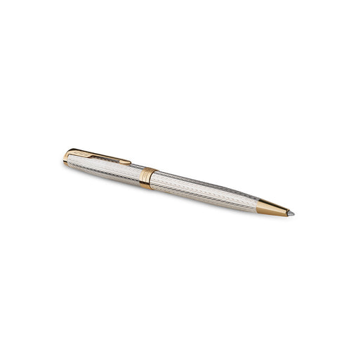 Parker Sonnet Ballpoint Pen Sterling Silver Mistral Finish with Gold Trim Medium Point with Black Ink Refill  Gift Box