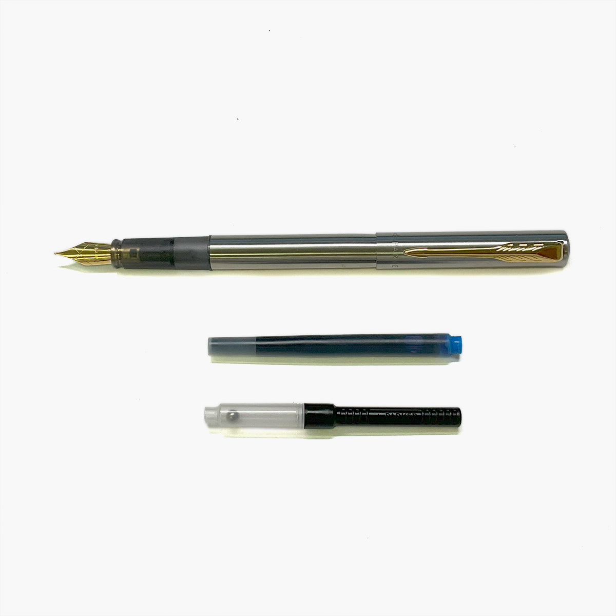 Parker Vector Xl Fountain Pen, Stainless Steel Gold Trim Fine + Converter  Parker Fountain Pens