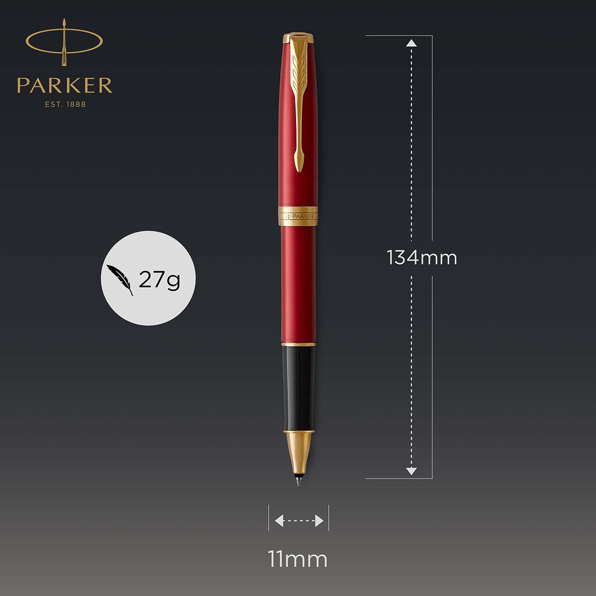 Parker Sonnet Red Gold Trim Rollerball Pen 1931475