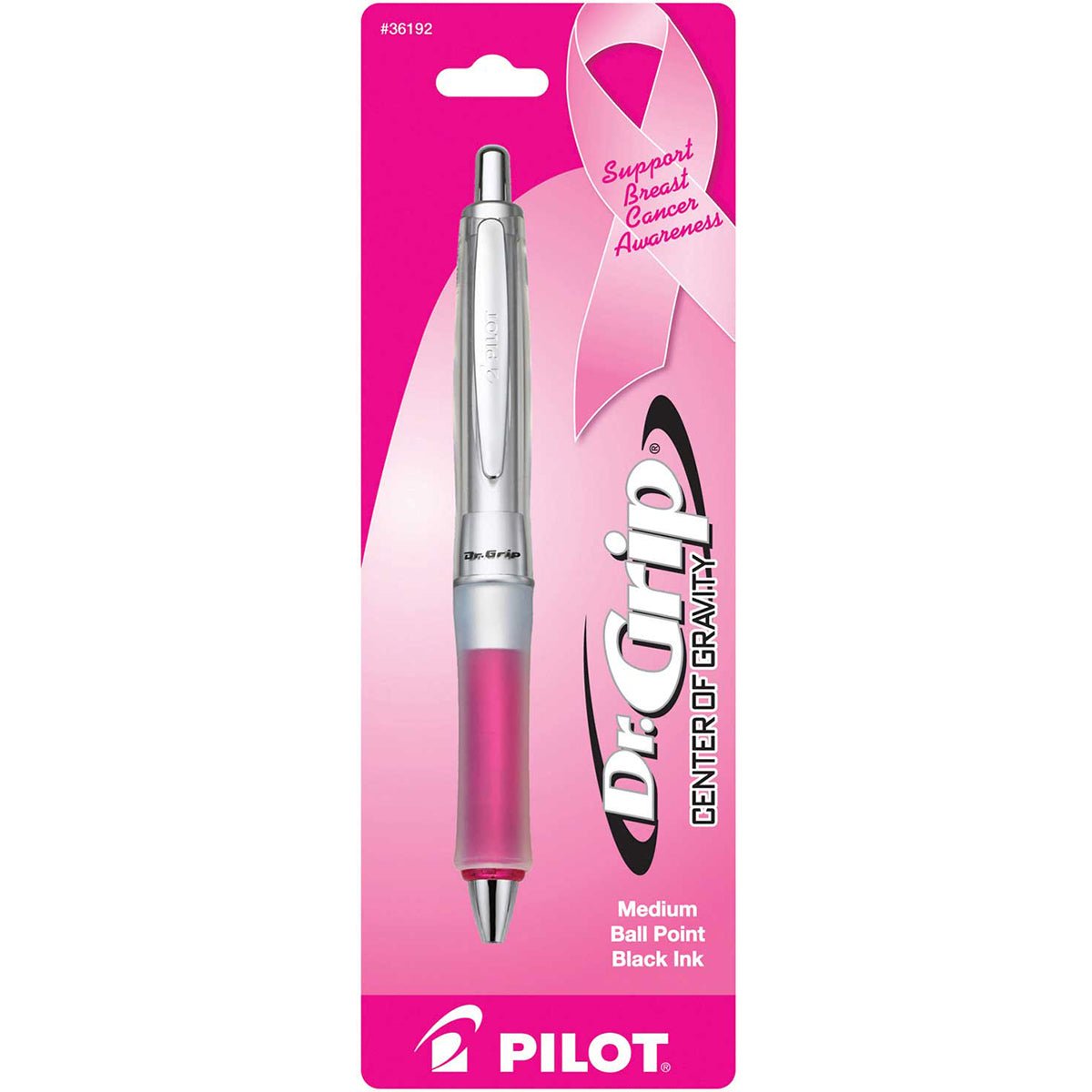 Pilot Dr. Grip Pink, Breast Cancer Awareness, Medium Black Ink  Pilot Ballpoint Pen