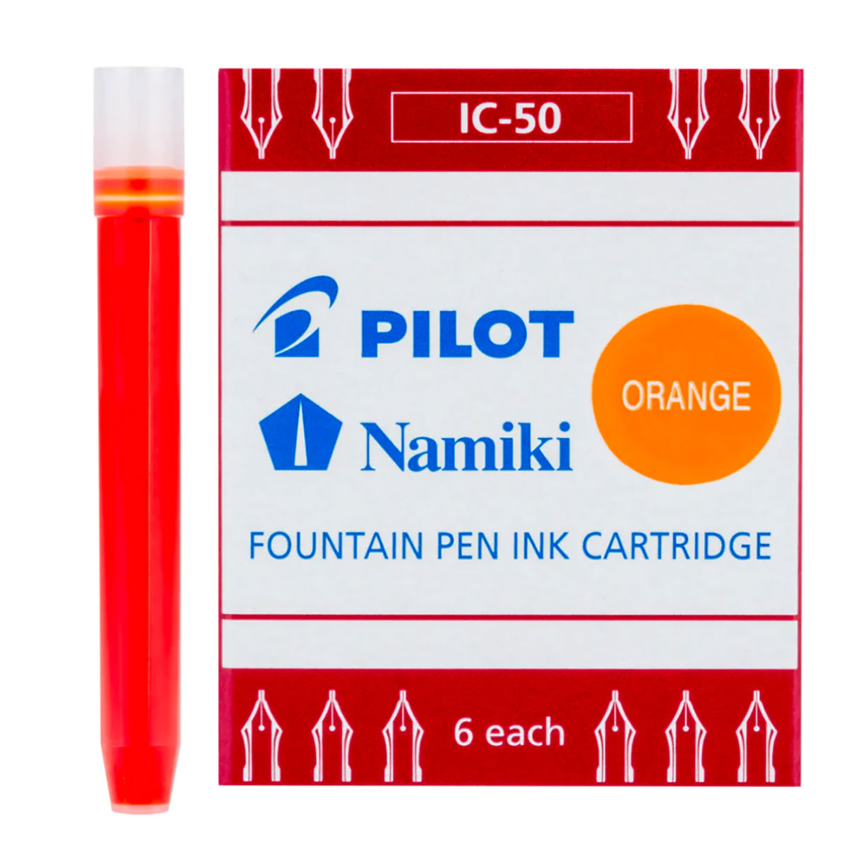 Pilot Fountain Pen Cartridges Orange IC-50  6 Count