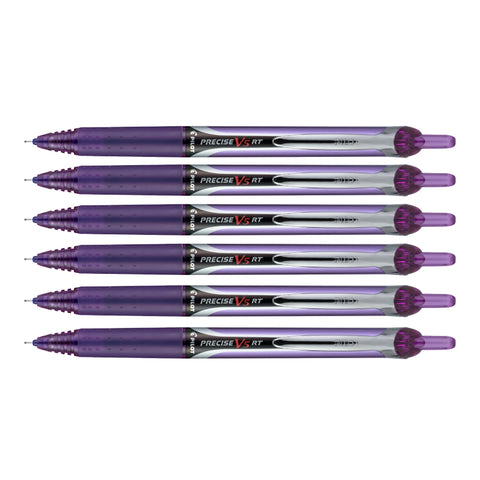 Pilot Precise V5 RT Purple Ink Extra Fine, Retractable Rollerball Pens Pack of 6