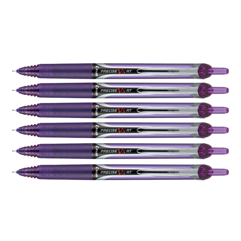 Pilot Precise V5 RT Purple Ink Extra Fine, Retractable Rollerball Pens Pack of 6  Pilot Rollerball Pens