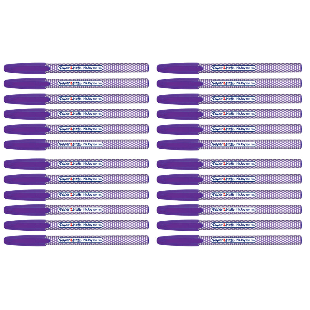 Paper Mate Inkjoy 100ST Purple Ballpoint Pen, Medium Pack of 24 |Purple Ink