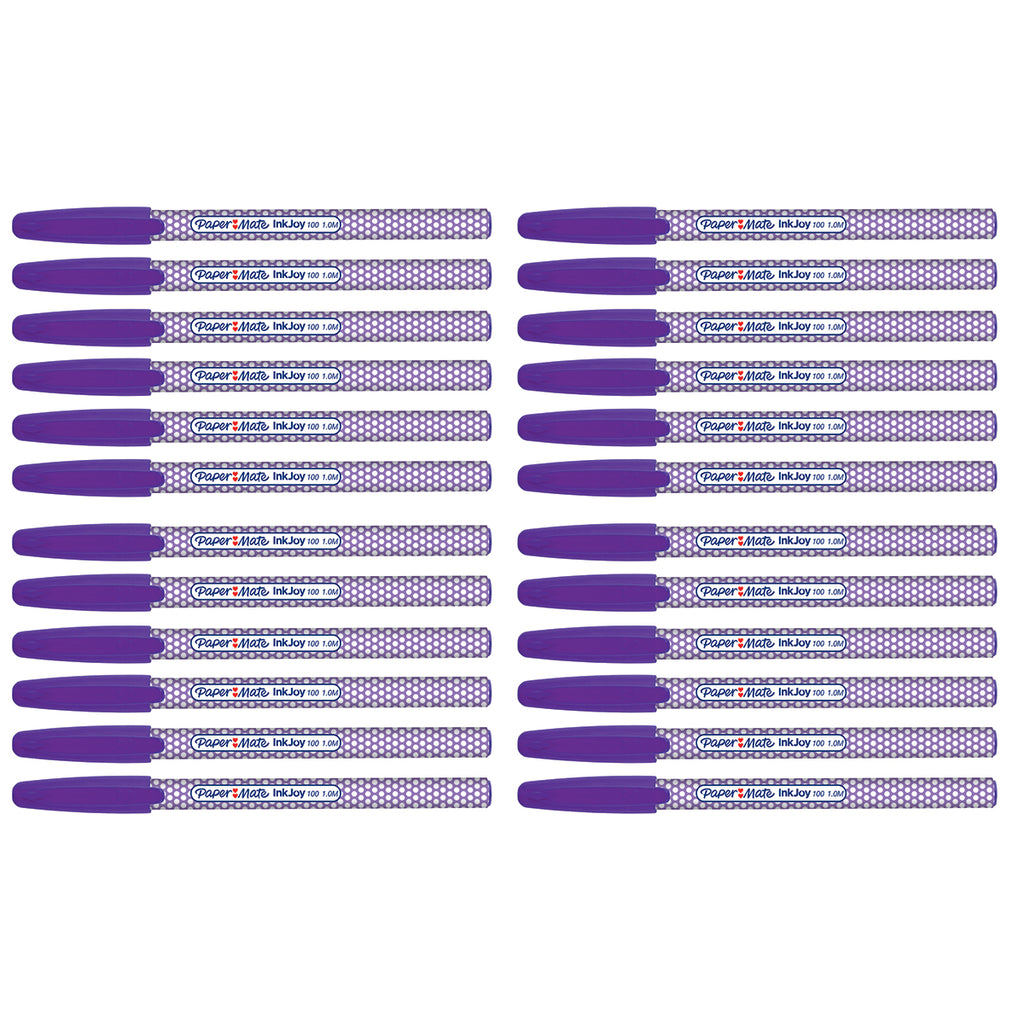 Paper Mate Inkjoy 100ST Purple Ballpoint Pen, Medium Pack of 24 |Purple Ink