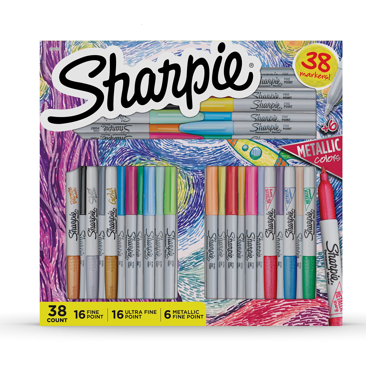 Sharpie Permanent Markers, Fine/Ultra-Fine Tips, Assorted, 38/Pack (2160220)
