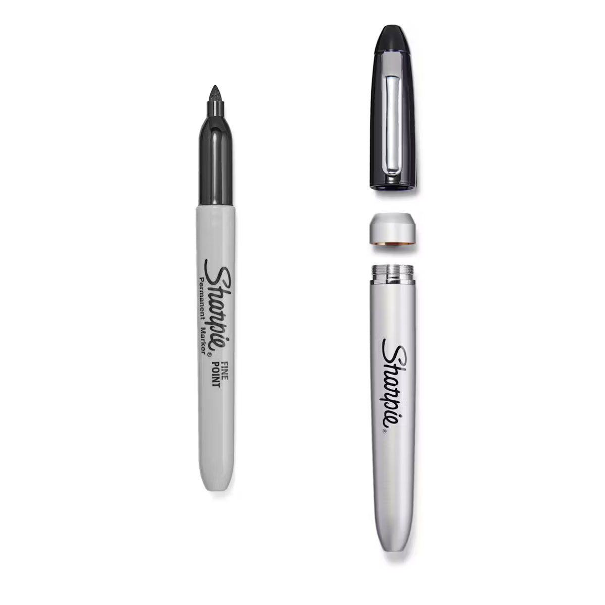 Stainless Steel Sharpie Case + 5 Sharpie Black Fine Markers