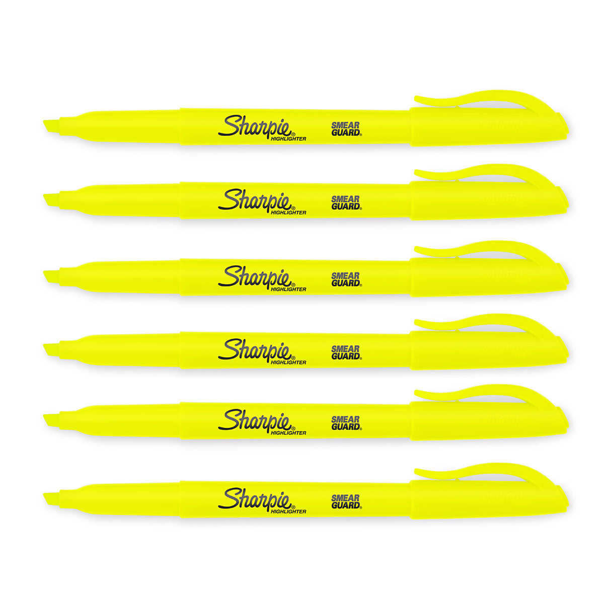 Sharpie Pocket Highlighter Narrow Chisel Tip Fluorescent Yellow Smear Guard 6 Count