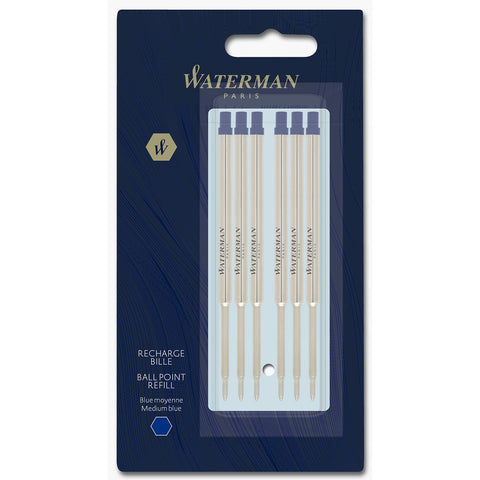 Waterman Blue Medium Ball Point Pen Refills Pack of 6