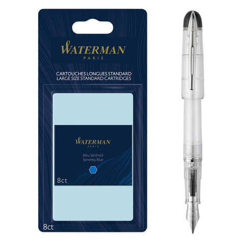 Waterman Clear Fountain Pen Kultur with 8 Serenity Blue Cartridges