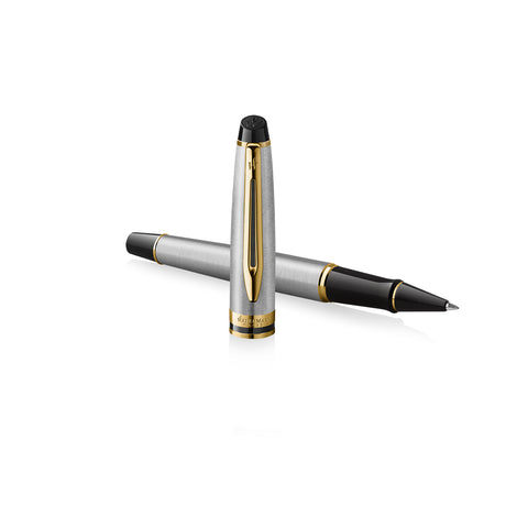 Waterman Expert Stainless Steel Gold Trim Rollerball Pen S0951980  Waterman Rollerball Pens