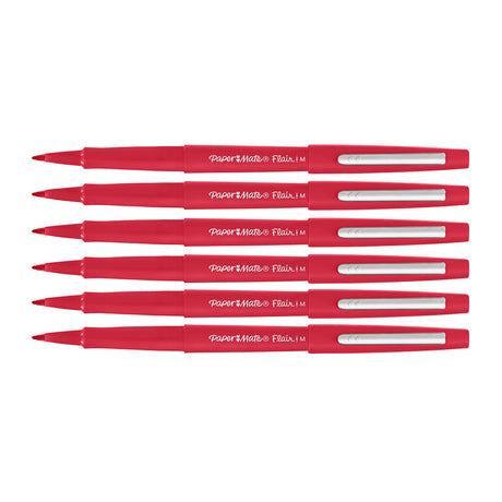 Paper Mate Flair Red Medium Felt Tip Pens Point Guard, Pack of 6  Paper Mate Felt Tip Pen
