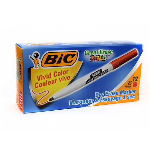 Bic Great Erase Bold Dry Erase Markers Fine Point Red Dozen  Bic Dry Erase Markers