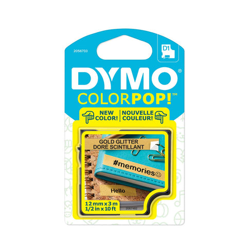 Dymo D1 Label Tape Black On Gold Glitter ColorPop 1/2 In x 10 Feet