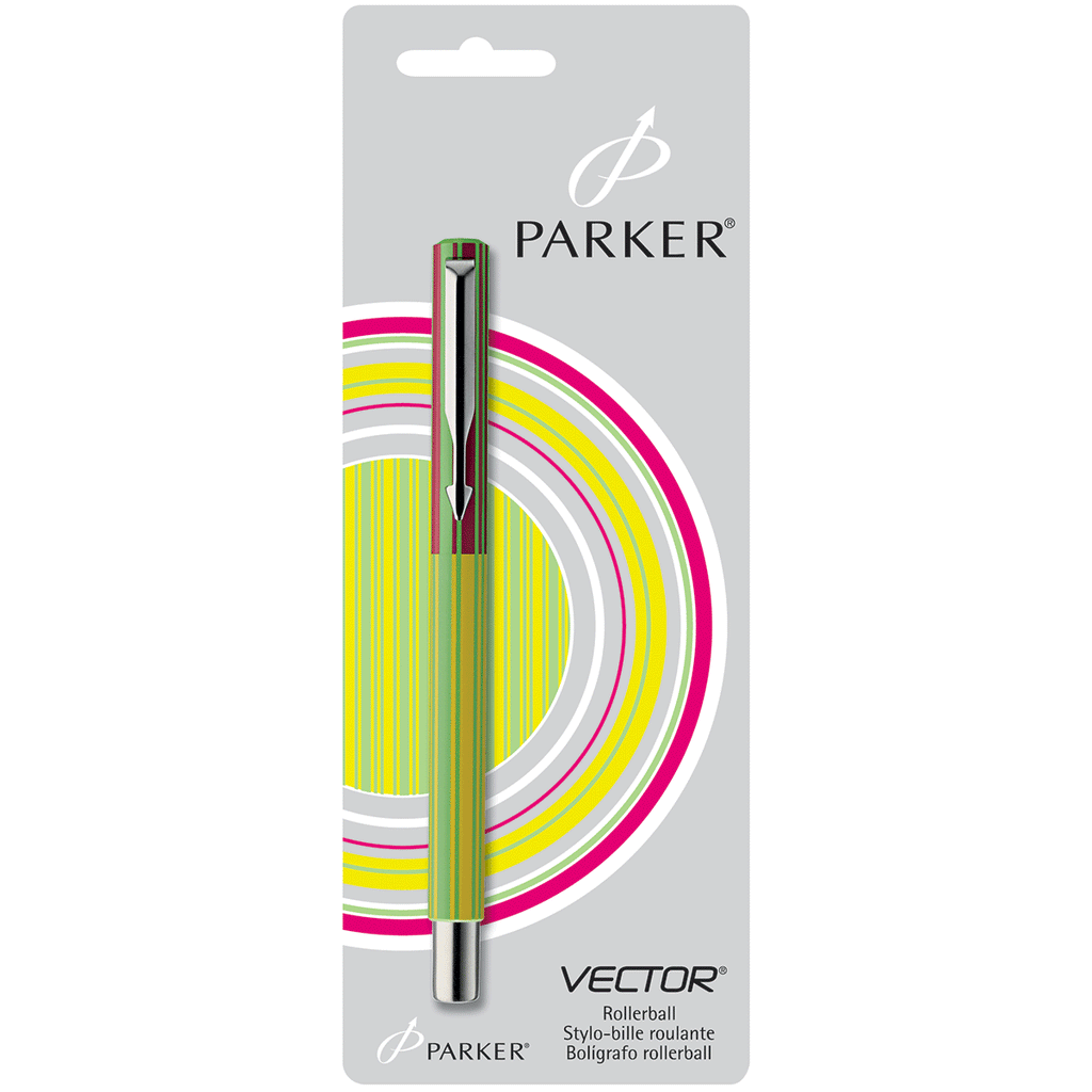 Parker Vector Fizzy Green, Neon Yellow Candy Stripe Rollerball Pen, Bl