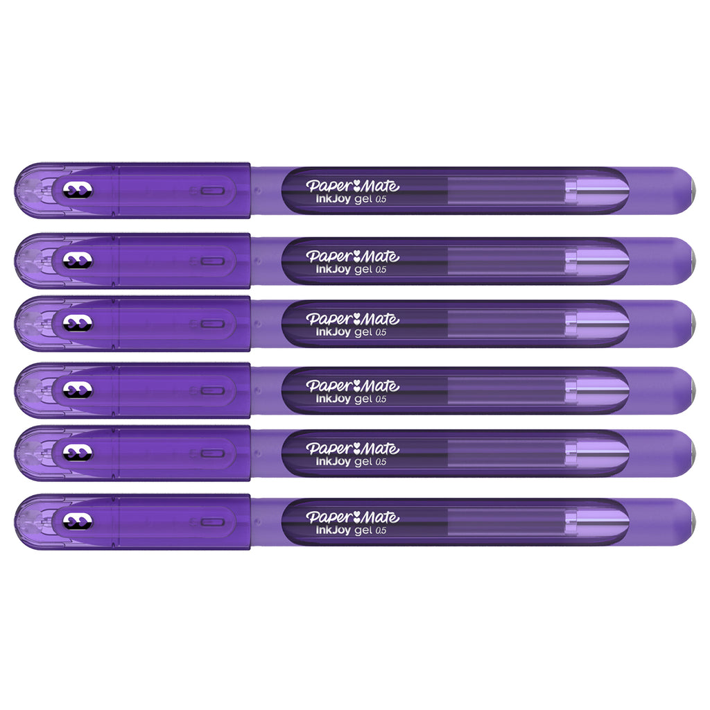 Paper Mate Inkjoy Gel Purple Fine Point 0.5 mm Stick Capped Gel Pen Pack of 6