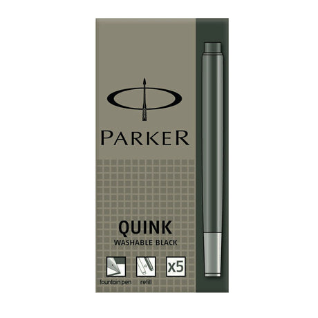 Parker Quink Washable Black Fountain Pen Ink Cartridges Pack of 5  Parker Fountain Pen Ink Cartridges