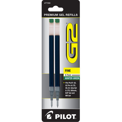 Pilot G2 Hunter Green 0.7mm Fine Gel Refills Pack of 2  Pilot Gel Refills