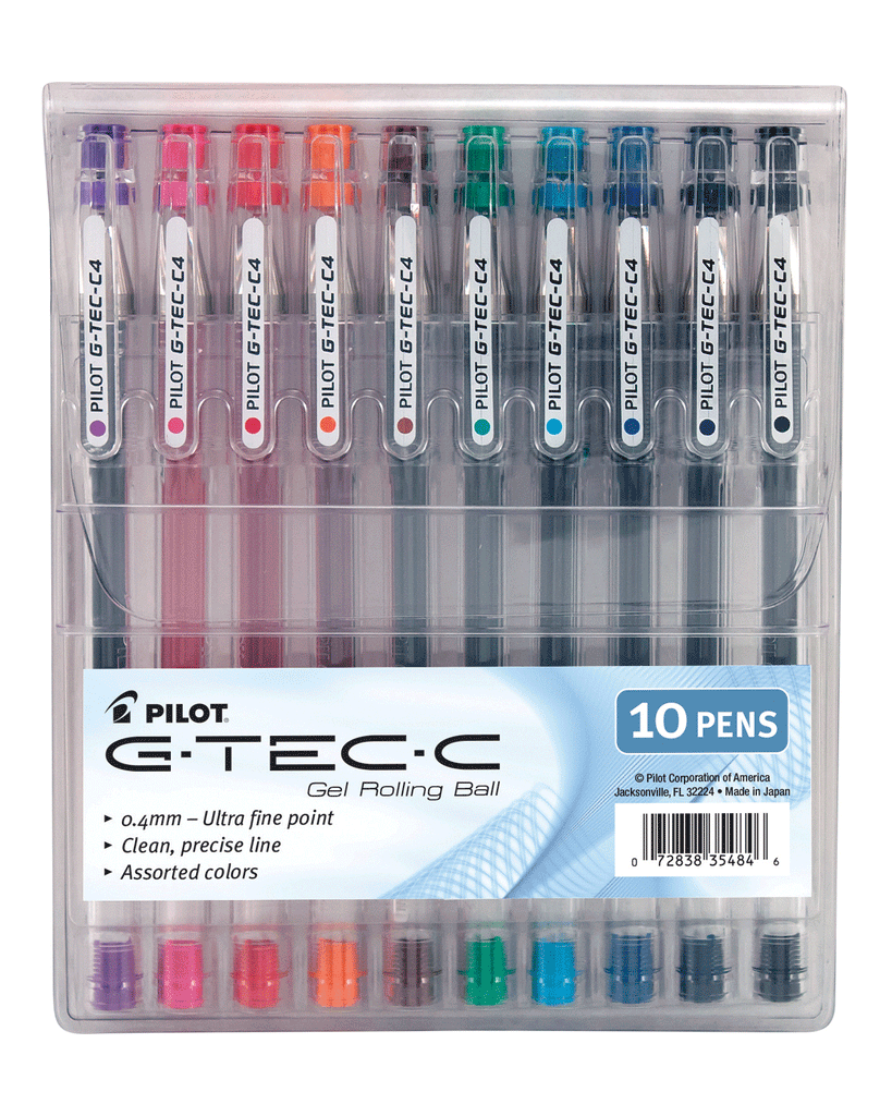Pilot G-Tec C4 Gel Ultra Fine Rollerball Pen Assorted Colors Set of 10