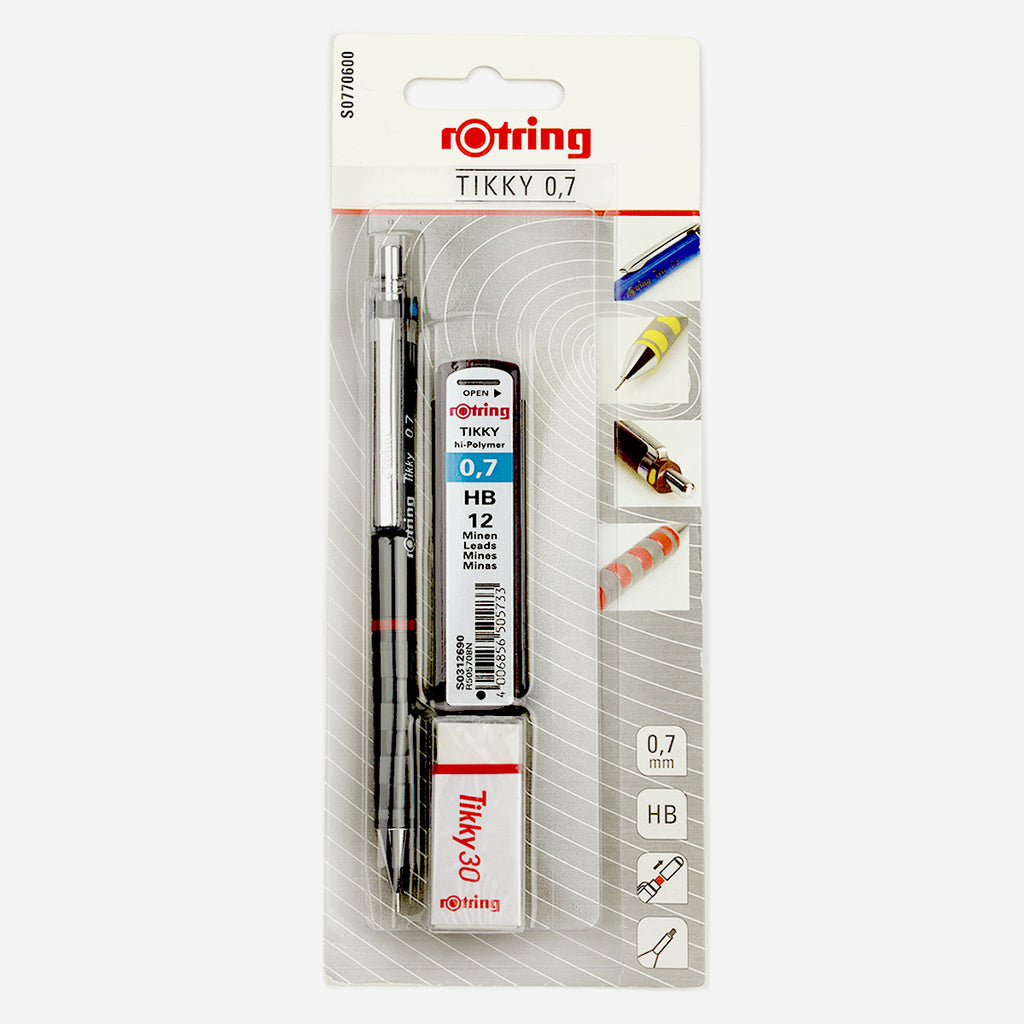 Rotring Tikky 0.7mm HB Mechanical Pencil With Extra Lead Refills and Tikky 30 Eraser  Rotring Pencils