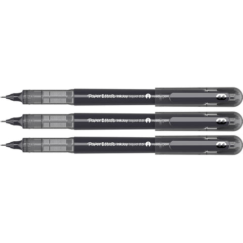 Paper Mate Inkjoy Liquid Needle Point Rollerball Pen Black 0.5 Pack of 3