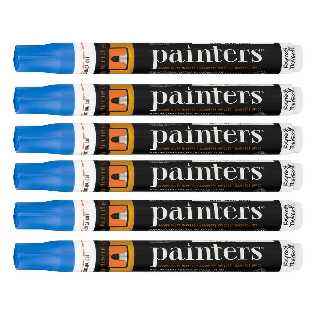 Blue Paint Markers, Medium, Permanent, Streak Free, Pack of 6