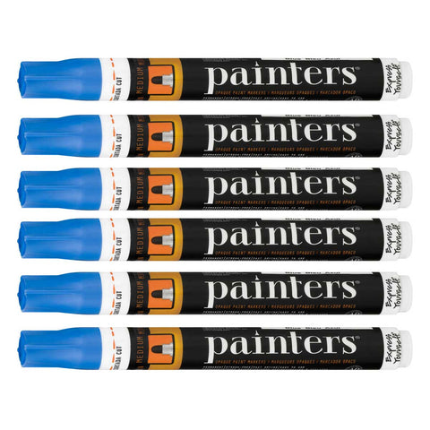 Blue Paint Markers, Medium, Permanent, Streak Free, Pack of 6