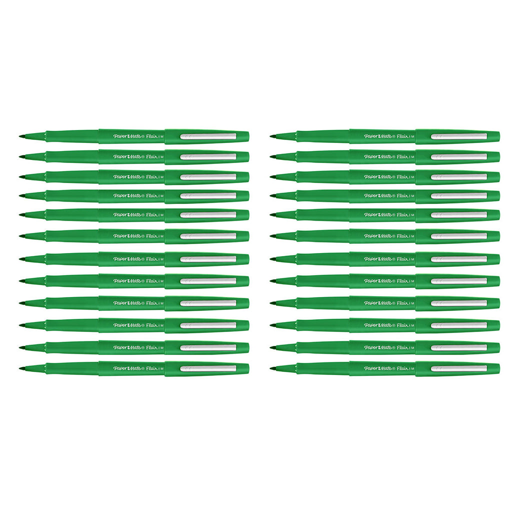 Paper Mate Flair Green Felt Tip Pens Point Guard, Bulk Pack of 24