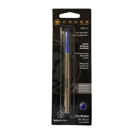Cross Jumbo Ballpoint Refill to Fit Cross Rollerball Pens, Blue Ink 8562-3