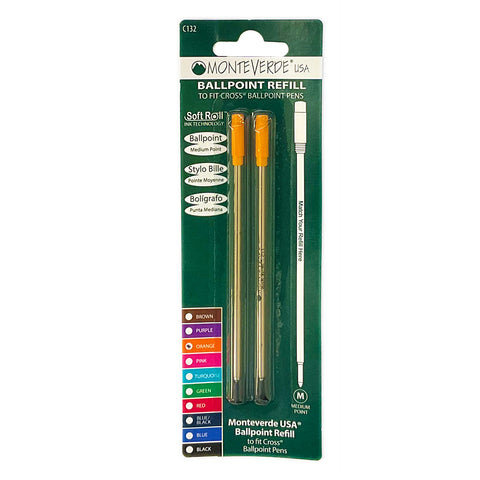 Refills for Cross Ballpoint Pens, Orange Ink - By Monteverde (Same Size as 8513)