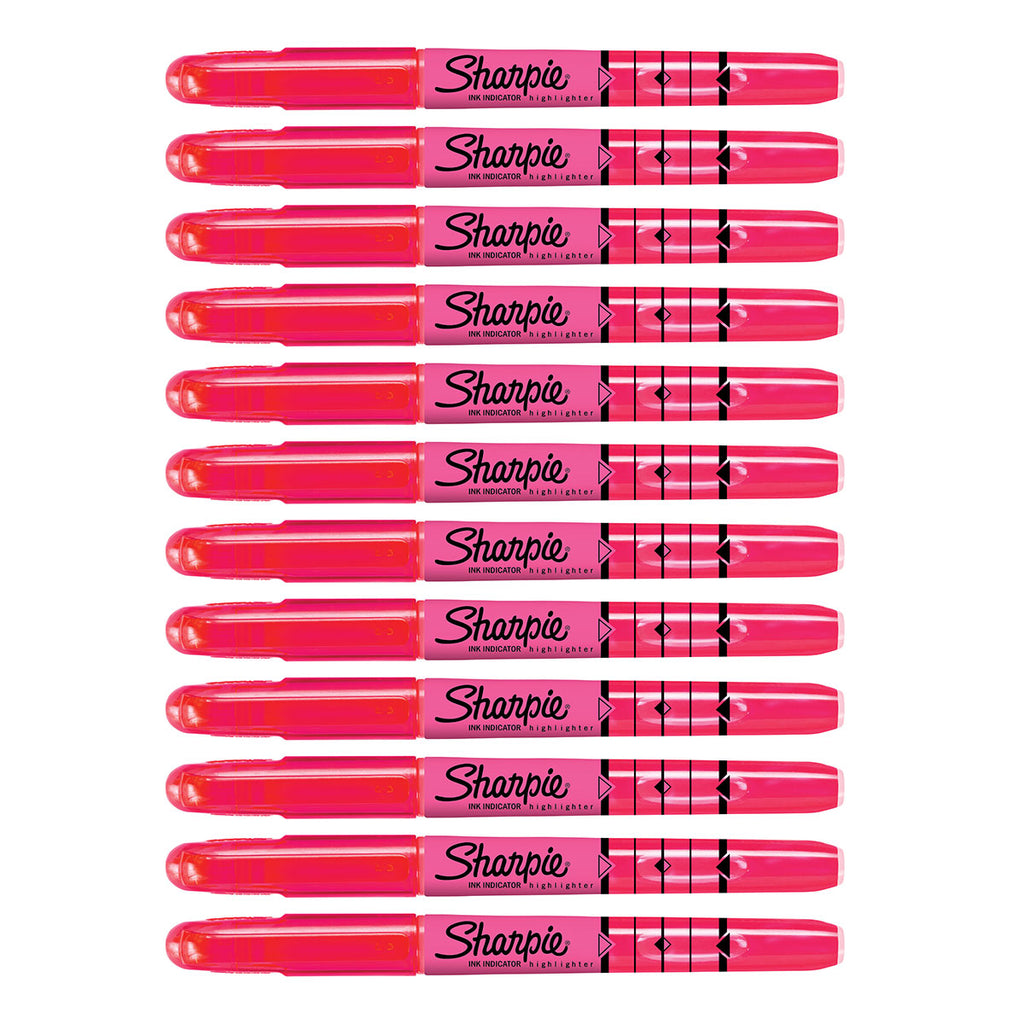 Sharpie Pink Highlighter Stick Chisel Tip with Ink Indicator and Pocket Clip Dozen  Sharpie Highlighter