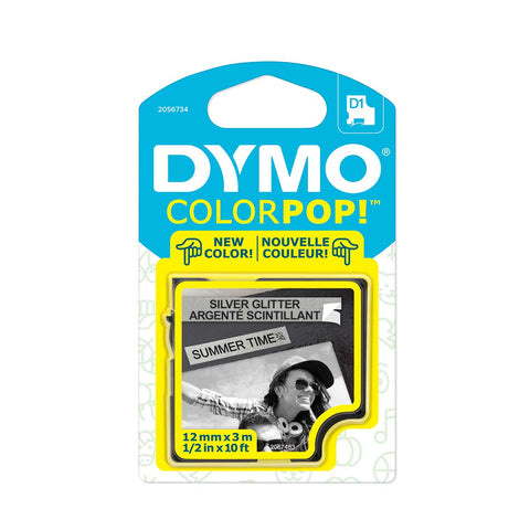 Dymo D1 Label Tape Black On Silver Glitter ColorPop 1/2 In x 10 Feet