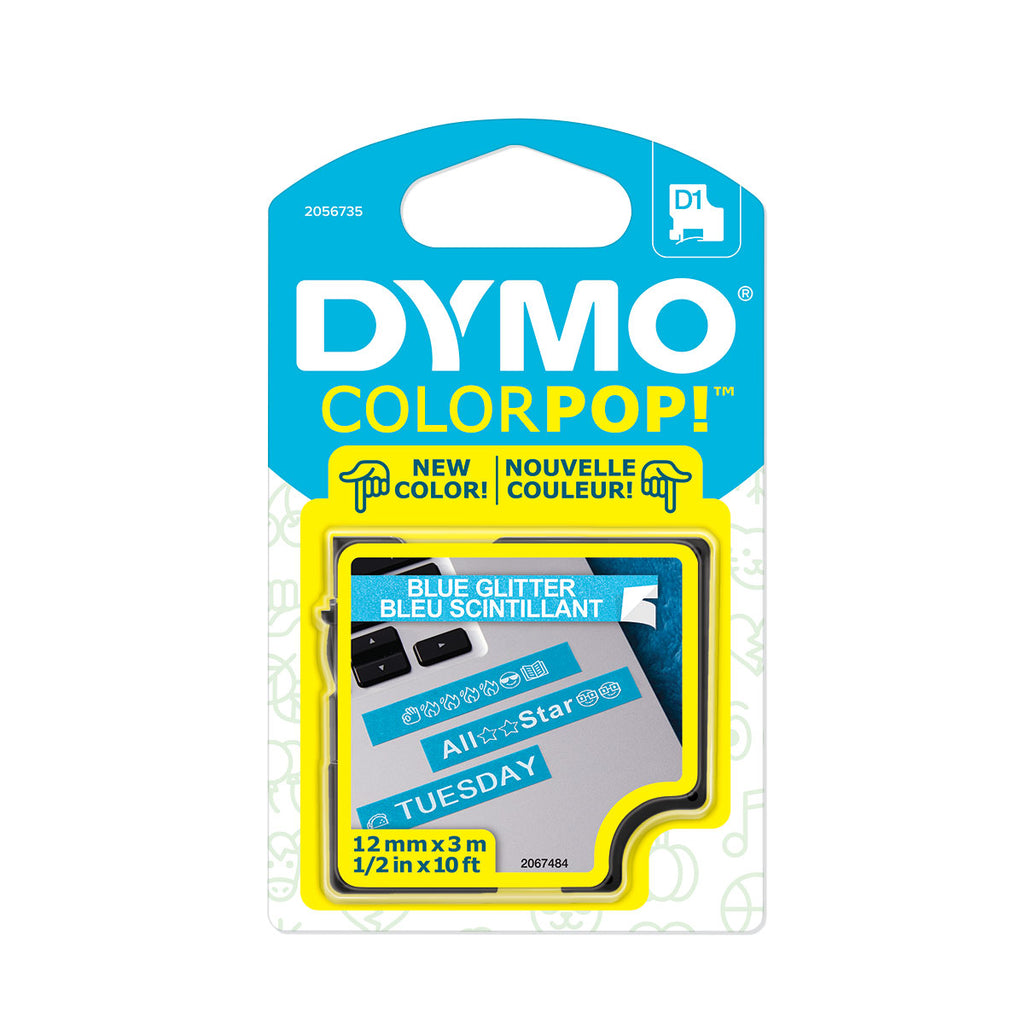 Dymo Colorpop Blue Glitter D1 Label Tape 1/2 In x 10 Feet