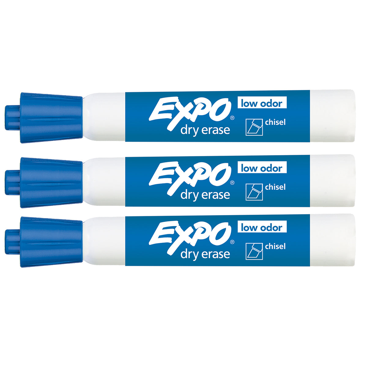 Expo Blue Dry Erase Markers Chisle Tip Pack of 3  Expo Dry Erase Markers