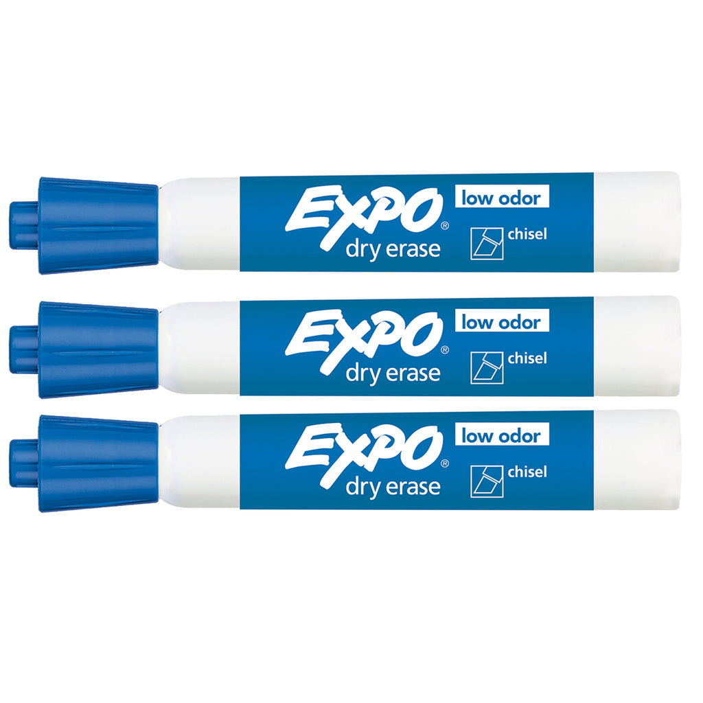 Expo Blue Dry Erase Markers Chisle Tip Pack of 3  Expo Dry Erase Markers
