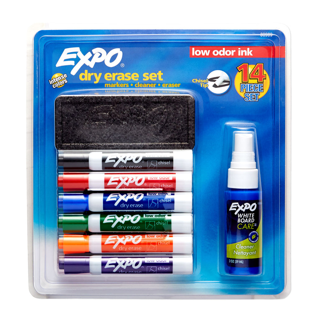 Expo Dry Erase Marker Set of 12 Markers, Eraser and Spray Cleaner  Expo Dry Erase Markers