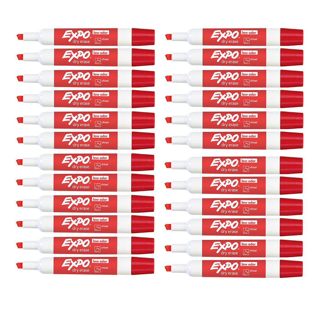 Expo Red Markers Dry Erase Low Odor Chisel Tip Bulk Pack of 24