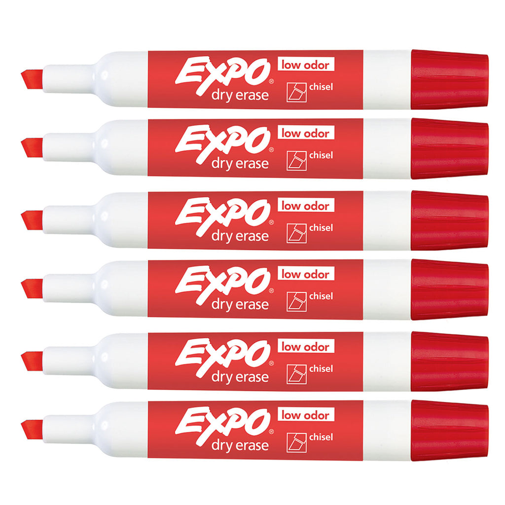 Expo Markers Red Chisel Tip, Dry Erase, Low odor, Pack of 6