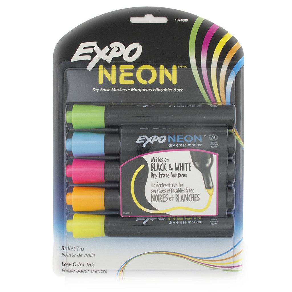 Expo Neon Dry Erase Markers For Black or White Dry Ease Boards Pack of 5  Expo Dry Erase Markers