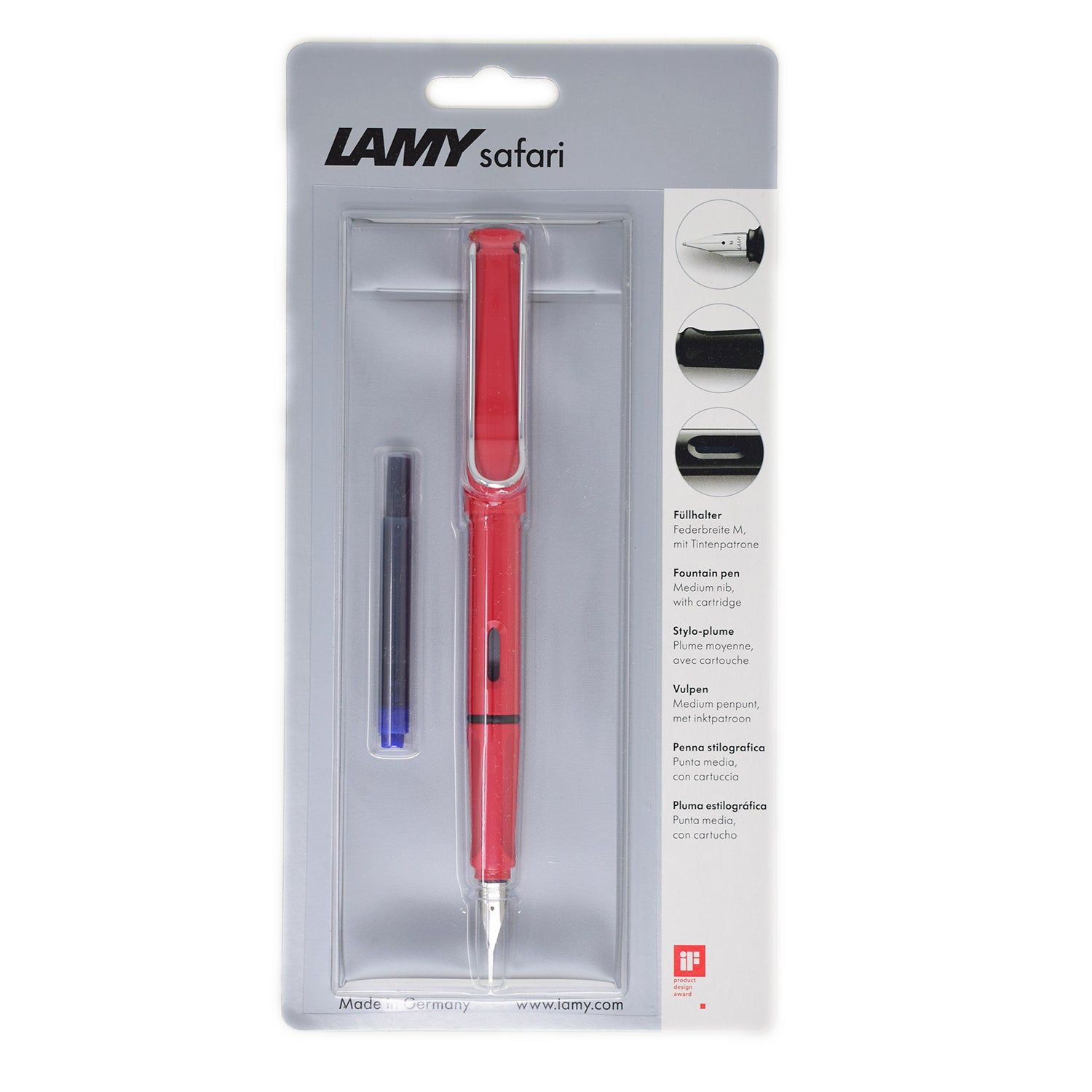 Lamy Safari Red Fountain Pen Medium Nib with Lamy Pen Pouch