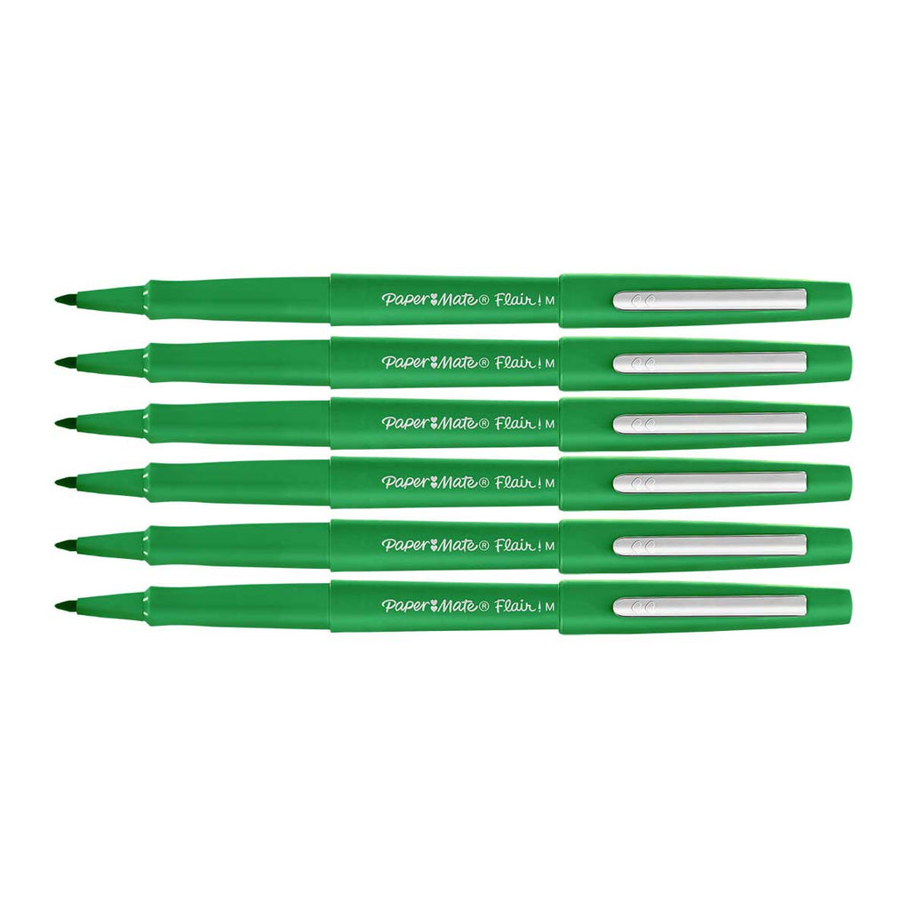 Paper Mate Flair Green Point Guard Felt Tip Pen Medium Pack of 6