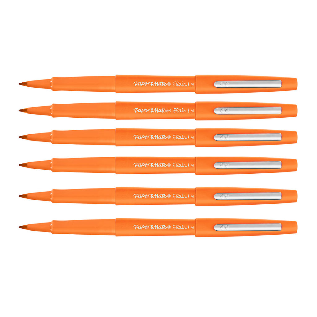 Paper Mate Flair Orange Felt Tip Pens Medium Point, Pack of 6