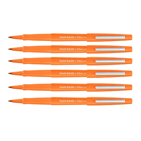 Paper Mate Flair Orange Felt Tip Pens Medium Point, Pack of 6  Paper Mate Felt Tip Pen