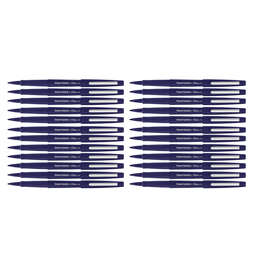 Paper Mate Flair Navy Felt Tip Pen Medium, Original, Bulk Pack of 24