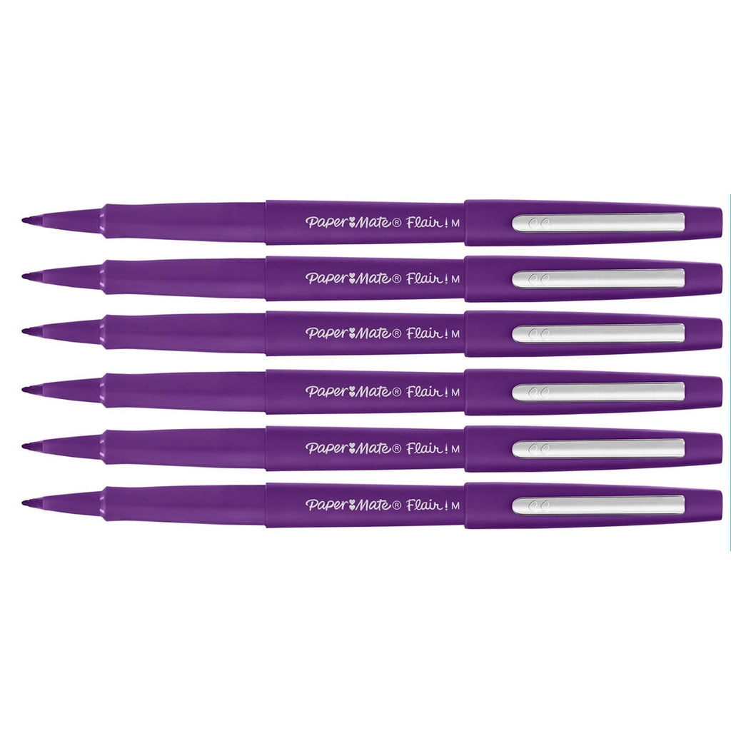 Paper Mate Flair Purple Felt Tip Pen Medium Point Guard, Pack of 6  Paper Mate Felt Tip Pen